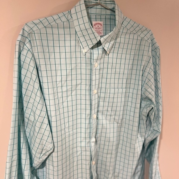 Brooks Brothers Classic Fit Medium Non-Iron Blue Windowpane Dress Shirt - Picture 5 of 7